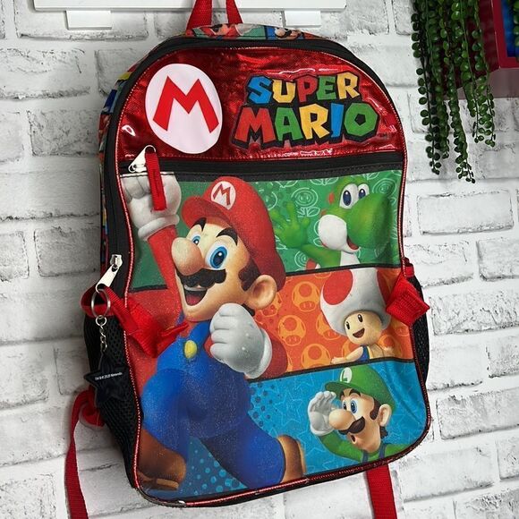 Super Mario Backpack with Detachable Mushroom Lunch Tote 17 inch - Picture 4 of 11
